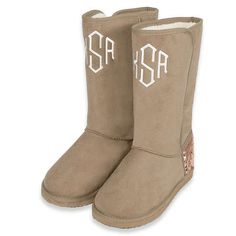 Add a pair of Sherpa booties to your winter footwear wardrobe and get ready to stay comfortable and cozy. Our Monogrammed Sherpa Booties let you step out in style, no matter what the weather brings. With a cozy Sherpa lining, you’ll be ready for anything, like tailgate parties, outdoor walks or routine errand runs around town.We’ve added an additional sophisticated touch, thanks to the available monogramming in your choice of monogram style and thread color. There are literally hundr Sherpa Boots, Monogram Shoes, Outdoor Walks, Tailgate Parties, Winter Footwear, Marley Lilly, Tailgate Party, Monogram Styles, Bearpaw Boots