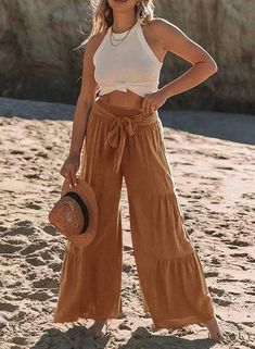 Lasaky - Chic Casual High-Waisted Wide-Leg Pants Trendy Pants, Women Bottoms, Lady Boss, Loose Trousers, High Waist Fashion, Pants Suit, Linen Style, Beach Pants, Pantalon Large