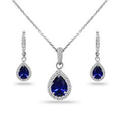 PRICES MAY VARY. FEATURE - This jewelry set showcases a halo teardrop pendant necklace and matching dangle earrings. The necklace showcases a sparkling 8x6mm teardrop simulated blue sapphire surrounded by a halo of CZ stones. The pendant measures 19.85mm height in the height and 9.2mm in the width. The drop earrings feature a pair of 7x5mm pear simulated blue sapphire gems surrounded by CZ stones. The earrings measure 28mm in the height and 8.2mm in the width. Buy this jewelry set as gifts for w Rose Gold Jewelry Set, Packaging Jewelry, Teardrop Necklace, Teardrop Pendant, Classic Jewelry, Rose Gold Jewelry, Sapphire Jewelry, Keep Jewelry, Bridal Necklace