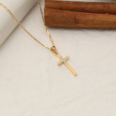 Discover the divine elegance of our 14K Solid Gold Real Diamond Cross Necklace. Expertly handcrafted, this luxurious pendant features a high-quality, brilliant-cut diamonds at the heart of a delicately crafted cross, perfectly capturing the serene beauty of faith. Made with solid 14K gold, this necklace is not only a symbol of spirituality but also a testament to timeless style. This exquisite piece, ideal for daily wear or special religious celebrations such as confirmations, baptisms, or weddi Crucifix Necklace With Vvs Clarity As Gift, Gift Crucifix Necklace With Vvs Clarity, Gift Crucifix Necklace Vvs Clarity, Vvs Clarity Crucifix Jewelry Gift, Elegant Crucifix Necklace For Anniversary, Elegant Hallmarked Crucifix Necklace, Necklace Stand, Necklace Elegant, Gold Cross Necklace