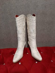 Suzani Boots White Boots Cowboy Boots Off White Boots Knee | Etsy White Leather Boots For Western-themed Events, White Round Toe Heeled Boots For Western Events, Western Style Embroidered Boots, White Snip Toe Mid-calf Boots For Western-themed Events, White Snip Toe Mid-calf Boots For Rodeo, Fitted White Boots For Country Events, Embroidered Snip Toe Boots For Rodeo, Cream Snip Toe Boots For Ranch, Traditional Fitted Boots For Rodeo