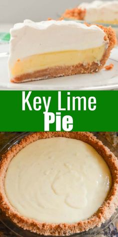 key lime pie on a white plate with text overlay