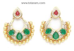 ChandBali Earrings - Diamond Drop Earrings in 18 Karat Gold with Color Stones &  Pearls    - 235-DER691 - in 17.350 Grams for USD $2283.23. 
Made in India by Totaram Jewelers Online this product is in Gold - 18 Karat Gold  & is an excellent gift for Adult - Women. Ships fully insured with secured guaranteed delivery for free with your order over $250 from New Jersey USA & comes with 30 days exchange policy. Indian Gold Jewelry, Diamond Earrings For Women, 22k Gold Jewelry, Gold Jewelry Stores, Chandbali Earrings, Color Stones, Earrings Diamond, Gold Jewelry Indian, Uncut Diamond