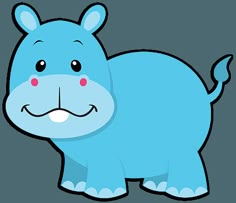 a blue cartoon hippo standing with its eyes closed