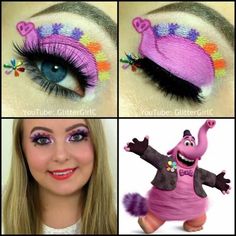 Pink eyeshadow Inside Out Bing Bong, Disney Inspired Makeup, Makeup Collage, Eyeshadow Designs, Movie Makeup, Bing Bong, Anime Cosplay Makeup, Makeup Youtube