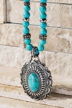 Turquoise Oval Concho Pendant Jewelry Set - steven wick Angel Accessories, Mama Bear Necklace, Turquoise Jewelry Native American, Bear Necklace, Faux Stone, Boutique Accessories, Colourful Necklace, Short Necklace, Love Necklace