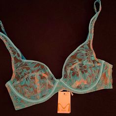 A New Excellent Condition, Streak From Great Britain. Stunning Sheer Cupped Bra With Embroidered Floral Design. Cups Are Very Sheer With No Extra Padding Or Lining. Bras Adjustable Straps. Fitted Floral Embroidery Bra, Elegant Blue Summer Bra, Cupped Bra, Vanity Fair Bras, Maidenform Bras, Columbia Road, Red Lace Bra, Front Zip Sports Bra, Vs Bras