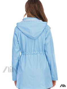 Zlily - Mid-length Hooded Rainproof Womens Outerwear Zipper Raincoat Jacket Hooded Nylon Parka For Spring, Hooded Nylon Raincoat For Fall, Spring Parka With Adjustable Hood For Outdoor Activities, Hooded Nylon Outerwear For Spring, Solid Color Long Sleeve Hooded Jacket For Rainy Weather, Long Sleeve Solid Hooded Jacket For Rainy Weather, Solid Long Sleeve Hooded Jacket For Rainy Weather, Rainy Season Outerwear With Drawstring Hood, Spring Parka With Detachable Hood For Outdoor Activities