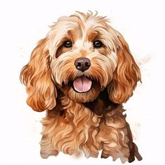 a watercolor painting of a dog's face with it's tongue out