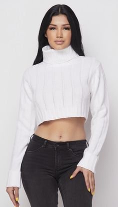 Wide Rib Turtle Neck Crop Top - Everything Girls Like Boutique Turtleneck White, Sweet Top, Turtle Neck Crop Top, Ribbed Turtleneck, Top Sweater, Crop Top Sweater, Neck Crop Top, White Fabric, British Indian