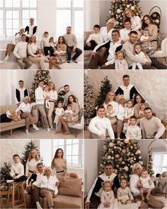 a collage of family photos in front of a christmas tree