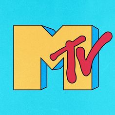 the letter m is made up of red, yellow and blue letters on a blue background