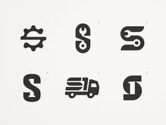 six different type of logos that are black and white with the letter s on them