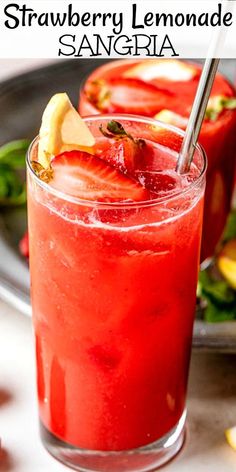 the strawberry lemonade sangria is ready to be served