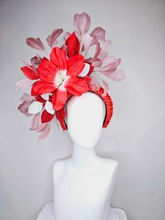 Gorgeous Kentucky Derby hat fascinator  kentucky derby hat fascinator large red flower with red and white leaves with blush pink feathers on red crystal beaded headband  headband attachment  each hat is totally one of a kind! no two are alike! I can probably add feathers, flowers etc to existing hats for a small fee. I cannot remove anything from existing hats. Just message me and see if we can make it work! :) I cannot make custom order from scratch. My schedule is unfortunately too crazy :( *All hats are sold as displayed. No returns do to nature of product (headwear) Of course do not hesitate to contact me with any issues :) NO RETURNS OR EXCHANGES. Please make sure you are this matches your outfit before purchasing!! I am happy to help!! Please ask any questions before purchasing Red Feather Headpiece For Kentucky Derby, Red Feathered Headpiece For Kentucky Derby, Red Hat With Handmade Flowers For Kentucky Derby, Red Summer Fascinator With Handmade Flowers, Summer Red Fascinator With Handmade Flowers, Red Handmade Flowers Fascinator For Summer, Red Feathered Summer Headpiece, Red Handmade Flowers Fascinator For Spring, Red Headpieces With Handmade Flowers, Adjustable