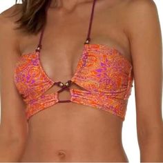 Sexy & Flattering Style! Beautiful Pink & Orange Pattern With Gold Detail Vix's Pink And Orange Halter Bikini Set Is A Stunning Combination Of Colors, Perfect For Making A Statement By The Water. The Halter Style Typically Offers Great Support And A Flattering Fit, While The Vibrant Colors Add A Fun And Summery Vibe To Your Beach Or Pool Look. Nwt Comes With Top Only, Bottoms Sold Tag Price $192 Reflects The Set. Vix Swimwear Top Only Pink & Orange Patterned Halter Bikini Nwt Size Medium Pink Bandeau Halter Top For Pool, Pink Halter Neck Swimwear With Padded Cups, Pink Bandeau Swimwear With Padded Cups, Pink T-back Halter Top Bra Friendly, Pink Halter Top With Built-in Bra For Beach, Cool Bathing Suits, Aesthetic Bikinis 90s, Halter Top Bikinis, Tropical Clothes