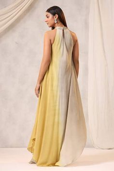 Buy Beige Georgette Embroidered Resham Halter Floral Motif Neck Maxi Dress For Women by k-anshika Online at Aza Fashions. Halter Neck Maxi Dress, Maxi Dress For Women, Maxi Dress Online, Dress For Women, Asymmetric Hem, Aza Fashion, Mustard Yellow, Model Height, Halter Neck