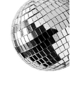 a black and white photo of a disco ball