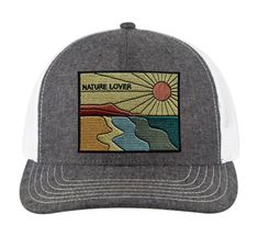 Nature Lover Womens snapback trucker hat - GREY Trucker Hat- Embroidered Patch Rock this cute trendy hat on your next outdoor adventure- even if that's a trip to the Farmers market! What a great handmade gift for a friend or yourself! The patch is a cool, minimalist design. HAT SPECS: *Adjustable from 21" to 23" circumference  *70/30 cotton/polyester blend *Low profile trucker hat with Structured Crown *Polyester mesh back *Snapback closure Spring Outdoor Trucker Snapback Hat, Spring Snapback Trucker Hat For Outdoor Activities, Gray Curved Bill Hat For Summer, Adjustable Snapback Hat With Embroidered Patch For Outdoor, Adjustable Trucker Hat With Embroidered Patch, Adjustable Trucker Hat With Embroidered Patch And Curved Bill, Gray Summer Trucker Hat With Curved Bill, Summer Gray Trucker Hat With Curved Bill, Gray Curved Bill Trucker Hat For Summer