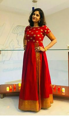 Anarkali Suits From Silk Sarees, Kurti From Silk Saree Ideas, Silk Saree Gown Designs Indian, Kurti Designs From Old Silk Saree, Dress Designs From Old Saree, Traditional Dresses From Old Saree, Long Gown Dress From Saree Ideas, Outfit From Old Silk Saree, Silk Saree Gowns Indian