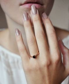 Black Diamond Hazeline by Anna Sheffield: Pale Hands, Black And White Ring, Anna Sheffield, Polished Nails, Blush Wedding, Mani Pedi, Nude Nails, White Ring