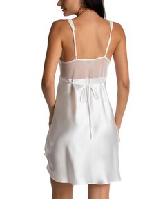 Whether it's the wedding night or another special occasion, Linea Donatella's satin chemise brings elegant style. Elegant White Chemise For Night, Elegant White Daywear Chemise, Elegant White Chemise For Daywear, White Sheer Bedtime Dresses, White Sleeveless Slip For Wedding Night, White Satin Chemise For Wedding Night, Sheer Satin Sleep Dress, White Sheer Slip Dress For Daywear, White Lace Trim Chemise For Wedding Night