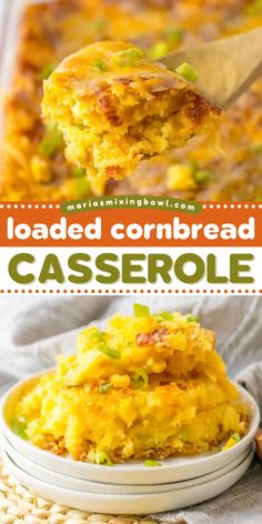 Grab a Jiffy Cornbread Mix for this Thanksgiving dinner recipe! This Loaded Cornbread Casserole will be the star of your feast. Layered with bacon and cheese this corn casserole is a Thanksgiving side dish to impress! Corn Casserole With Jiffy Cornbread, Southern Cornbread Casserole, Cheesy Corn Casserole Jiffy, Loaded Cornbread Casserole, Cajun Corn Casserole, Jiffy Cornbread Recipes Casseroles, Cornbread Casserole Recipes, Cornbread Recipe With Corn, Leftover Cornbread Recipes