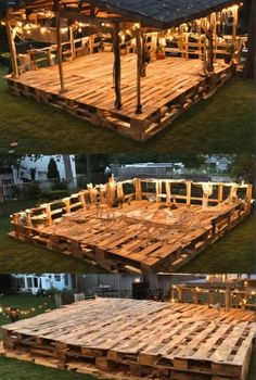 Do you want to make your backyard stylish and useful without spending too much? I know it can be hard to find good, cheap, and eco-friendly options. That's why I love using pallet decks! Pallets Wood Pallet Backyard Ideas, Outdoor Pallet Projects Patio, Pallet Building Ideas, Wood Pallet Projects Outdoor, Pallet House Ideas, Pallet Diy Outdoor, Pallet Bars Diy Outdoor, Pallet Decking Ideas