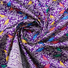 Preorder : Purple Pure Katan Silk Banarasi Birds Fabric - Khinkhwab Multicolor Katan Silk Fabric With Zari Weaving, Katan Silk Embroidered Fabric With Zari Weaving, Banarasi Silk Embroidered Fabric For Festivals, Multicolor Tussar Silk Traditional Wear For Celebration, Multicolor Tussar Silk Fabric For Diwali, Multicolor Banarasi Silk Embroidered Fabric For Diwali, Multicolor Embroidered Banarasi Silk Fabric For Diwali, Multicolor Zari Embroidered Fabric For Diwali, Multicolor Banarasi Silk Traditional Wear For Celebration