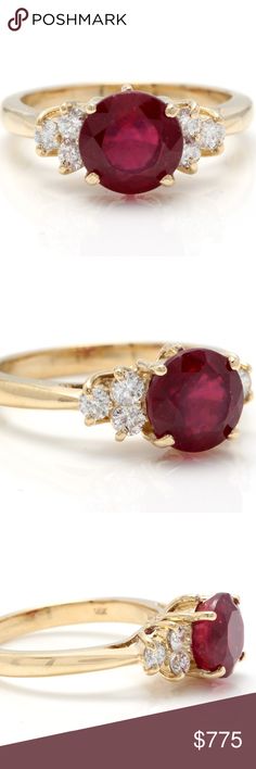 3.05Ct Red Ruby and Diamond 14K Yellow Gold Ring 3.05 Carats Impressive Red Ruby and Diamond 14K Yellow Gold Ring   Suggested Replacement Value $3,800.00  Total Red Ruby Weight is: Approx. 2.70 Carats  Ruby Measures: Approx. 7mm  Natural Round Diamonds Weight: Approx. 0.35 Carats (color G-H / Clarity SI1-SI2)  Ring size: 6 (free re-sizing available)  Ring total weight: Approx. 4.5 grams  SKU #707 Jewelry Rings Classic Yellow Gold Ruby Ring Gia Certified, Classic Yellow Gold Gia Certified Ruby Ring, Classic Gia Certified Diamond Ring With Lab-created Ruby, Classic Gia Certified Round Ruby Ring, Classic Red Ruby Ring With Vvs Clarity, Gia Certified Yellow Gold Ruby Ring For Anniversary, Anniversary Yellow Gold Gia Certified Ruby Ring, Red Diamond Solitaire Ring, Classic Red Diamond Ring With Center Stone