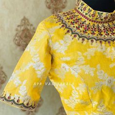 Blouses Work, Blouse Designs High Neck, Embroidery Blouses, Cotton Blouse Design, Blouse Designs Catalogue, Neck Embroidery, Long Dress Design