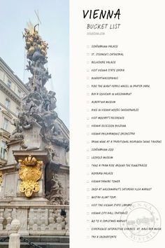 an image of a statue in the middle of a building with words above it that read vienna bucket list