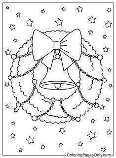 a coloring page with a bell and stars