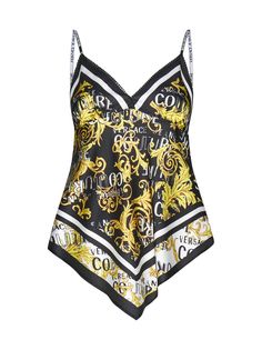 100% POLYESTER | Versace Jeans Couture Women's Logo Baroque Top in Black | SS23 Versace Top, Couture Top, Jeans Logo, Scarf Top, Couture Tops, Sleeveless Tops, Versace Jeans Couture, Versace Jeans, Couture Collection