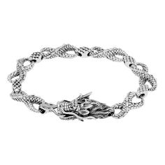 Material: 925 Sterling Silver Metal weight: 38.75 grams Size: 7.5" Dragon Link, Silver Earrings Aesthetic, Cheap Silver Rings, Dragon Bracelet, Silver Necklace Set, Gold And Silver Bracelets, Jewelry Catalog, Silver Chain Bracelet, Engraved Necklace