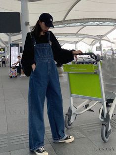 Lasaky - Loose-fit High-Waisted Straight Leg Overall with Wide-Leg Silhouette and Flowy Hem Jumpsuit Sanha Astro, Women High Waist Pants, Overalls Vintage, Korean Outfit Street Styles, Overall Outfit, Jumper Outfit, Denim Jumper, Clothes Korean Style, Korean Streetwear