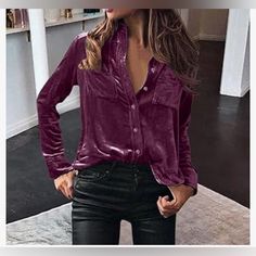 Brand New Just Does Not Have Tags Casual Purple Shirt For Party, Color Purple, Sleeve Blouse, Long Sleeve Blouse, Top Blouse, Blouses, Womens Tops, Velvet, Brand New