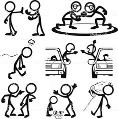 stick figure pictograms depicting different types of people in various poses and actions