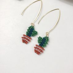 Hand Crafted To Order Made With Toho Beads And Waxed Nylon Thread Gold Ear Wires Come With Silicone Backers. Green Teardrop Beaded Earrings With Tiny Beads, Southwestern Multicolor Tiny Beads Earrings, Cactus Seed Bead Earrings, Multicolor Beaded Drop Clip-on Earrings, Multicolor Beaded Clip-on Drop Earrings, Mini Cactus, Cactus Earrings, Toho Beads, Ear Wires