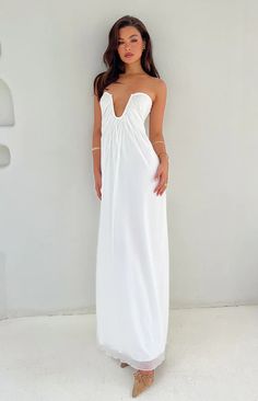 Braelyn White Strapless Maxi Dress – Beginning Boutique US White Strapless Maxi Dress, Plunge Maxi Dress, Euro Summer, Elegant Maxi Dress, Tony Bianco, Strapless Maxi, Beginning Boutique, Brown Bag, Strapless Maxi Dress