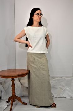 Natur beige maxi linen skirt with the large pockets | Etsy Beige Linen Skirt With Pockets, Beige Relaxed Linen Maxi Skirt, Beige Linen Wide Leg Maxi Skirt, Flax Pants, Natural Linen Pants, Long Linen Pants, Linen Top Women, Perfect Blouse, Natural Clothing