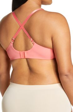 Exceptional fit and support define this contour-padded bra designed with cherry blossom-inspired lace that adds a little romance to the everyday. Back J-hook converts straps to racerback Lined 86% nylon, 14% spandex Hand wash, line dry Imported Women's Clothing T-back Stretch Bra With Removable Pads, Stretch Underwire Bra With Straps, Pink Full Coverage Sports Bra With Built-in Bra, Fitted Push-up Bra With Straps, Fitted Full Coverage Bra With Straps, Seamless Fitted Bra With Strappy Back, Fitted Bra With Removable Pads And Strappy Back, Racerback Stretch Bra With Removable Pads, Stretch Racerback Bra With Removable Pads