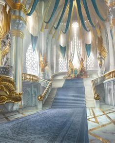 an elaborately decorated staircase leads up to the second floor in this fantasy - themed mansion