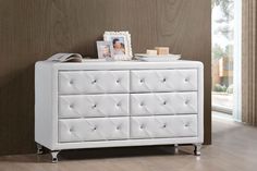 Baxton Studio Luminescence Wood Contemporary White Upholstered Dresser FredCo theFredCo Commode Shabby Chic, Contemporary Dresser, Dresser Bed, Shabby Chic Dresser, White Dresser, White Storage, Baxton Studio, Wood Dresser, Modern Dresser