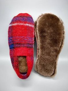 Women's size 6.5 These slippers have a beautiful design on the top, they are made from felted wool sweaters and the soles are shearling with the fur facing the foot. So warm, soft and cozy, you won't want to take them off! Perfect present for someone you love, or you can just treat yourself. Sweater Slippers, Felted Wool Slippers, Winter Slippers, Wool Slippers, Wool Crafts, Felted Wool, Black Dog, House Slippers, Wool Sweater