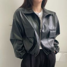 Size Chart Leather Jacket Outfit Korean Style, Fitted Leather Jacket For Winter, Techwear Style, Leather Jacket Outfits Women Korean, Luxury Women's Leather Streetwear Jacket, Korean Fashion Leather Jacket, Fancy Jackets, Leather Jacket Women, Oversized Clothes, Black Moto Jacket