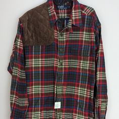 Nwt Polo Ralph Lauren Button Down Plaid Shirt In Soft Flannel With Suede Patch. Size Large Vintage Plaid Flannel Shirt With Pockets, Vintage Plaid Shirt With Snap Buttons, Retro Plaid Button-up Flannel Shirt, Vintage Plaid Button-up Flannel Shirt, Ralph Lauren Plaid Button-up Shirt, Ralph Lauren Shirt, Soft Flannel, Casual Shirts For Men, Plaid Shirt