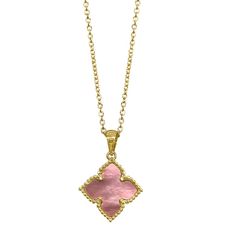 Adornia 14k Gold Plated Pink Mother-Of-Pearl Quatrefoil Necklace New With Tags 14k Yellow Gold Plated Brass Lobster Lock 16mm X 16mm Pendant 16-18" Adjustable Chain Clover Flower Luxury Pink Necklace For Gift, Elegant Pink Gold Necklace With Flower Pendant, Luxury Pink Pendant Necklace, Elegant Pink Gold Flower Pendant Necklace, Elegant Pink Necklace, Elegant Pink Necklace For Formal Occasions, Elegant Pink Necklace For Formal Events, Luxury Pink Necklace With Pearl Pendant, Luxury Pink Flower Pendant Jewelry