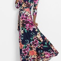 Venus Colorful Floral Maxi Dress Size Xs Brand New, Never Worn Navy With Red, Pink, Green & Blue Floral Pattern Soft And Comfortable Long Sleeve Matching Sash Ties At The Waist Please Don't Hesitate To Ask If You Have Any Questions! -- Jannie Venus Dresses, Blue Floral Pattern, Beautiful Gowns, Floral Maxi, Floral Maxi Dress, Dresses Xs, Blue Floral, Floral Pattern, Maxi Dress