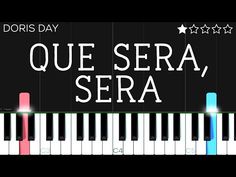 a piano keyboard with the words que sera, sera on it and stars in the background